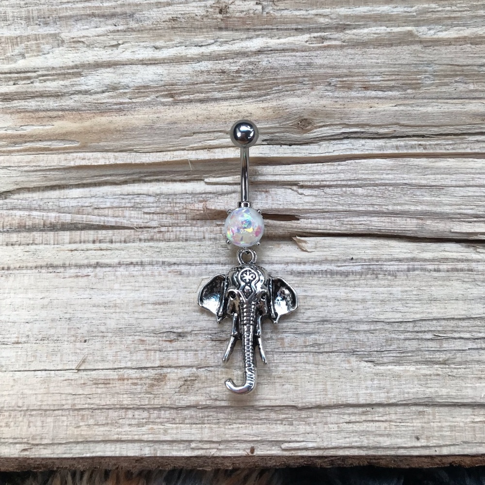 White Opal Elephant Belly Button Ring